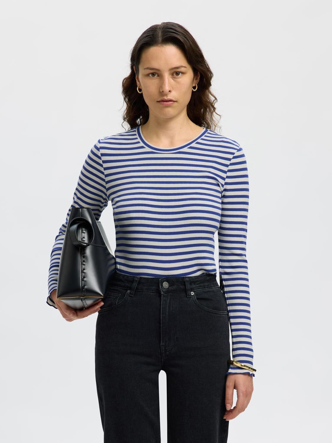 SLFANNA LS CREW NECK TEE STR NOOS