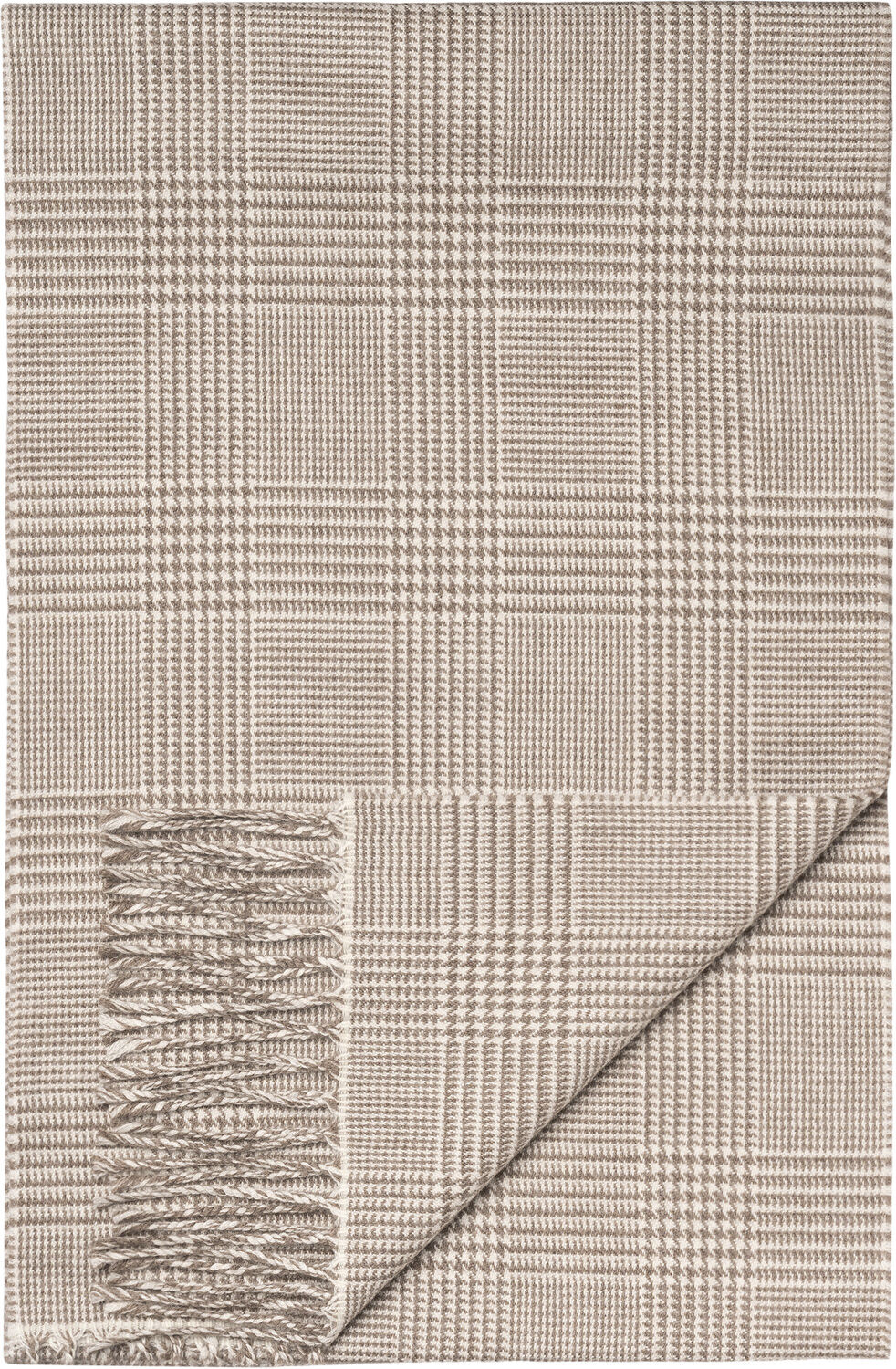 Beige Prince Of Wales Merino Wool Scarf