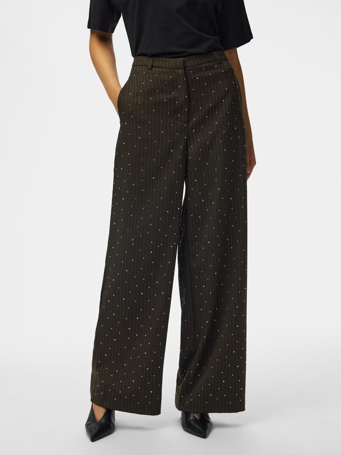 Pcfalka Pinstripe Hw Pants W. Rhinestone