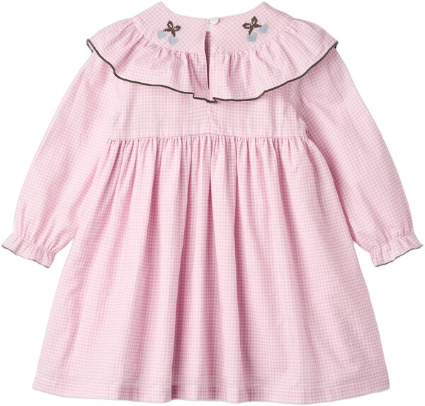 HOUNDSTOOTH FRILL DRESS W. EMBROIDERY