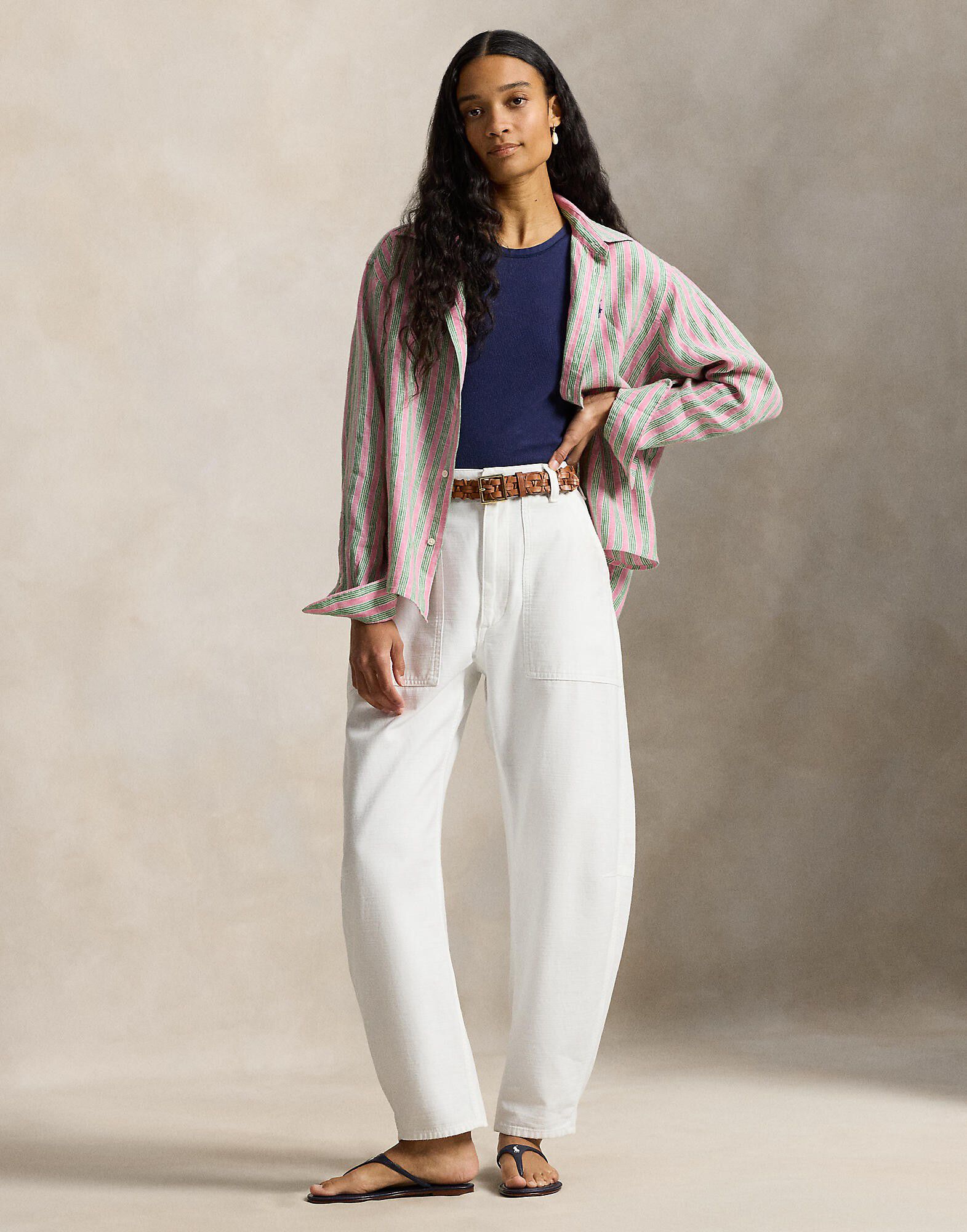 Wide Cropped Gingham Linen Shirt