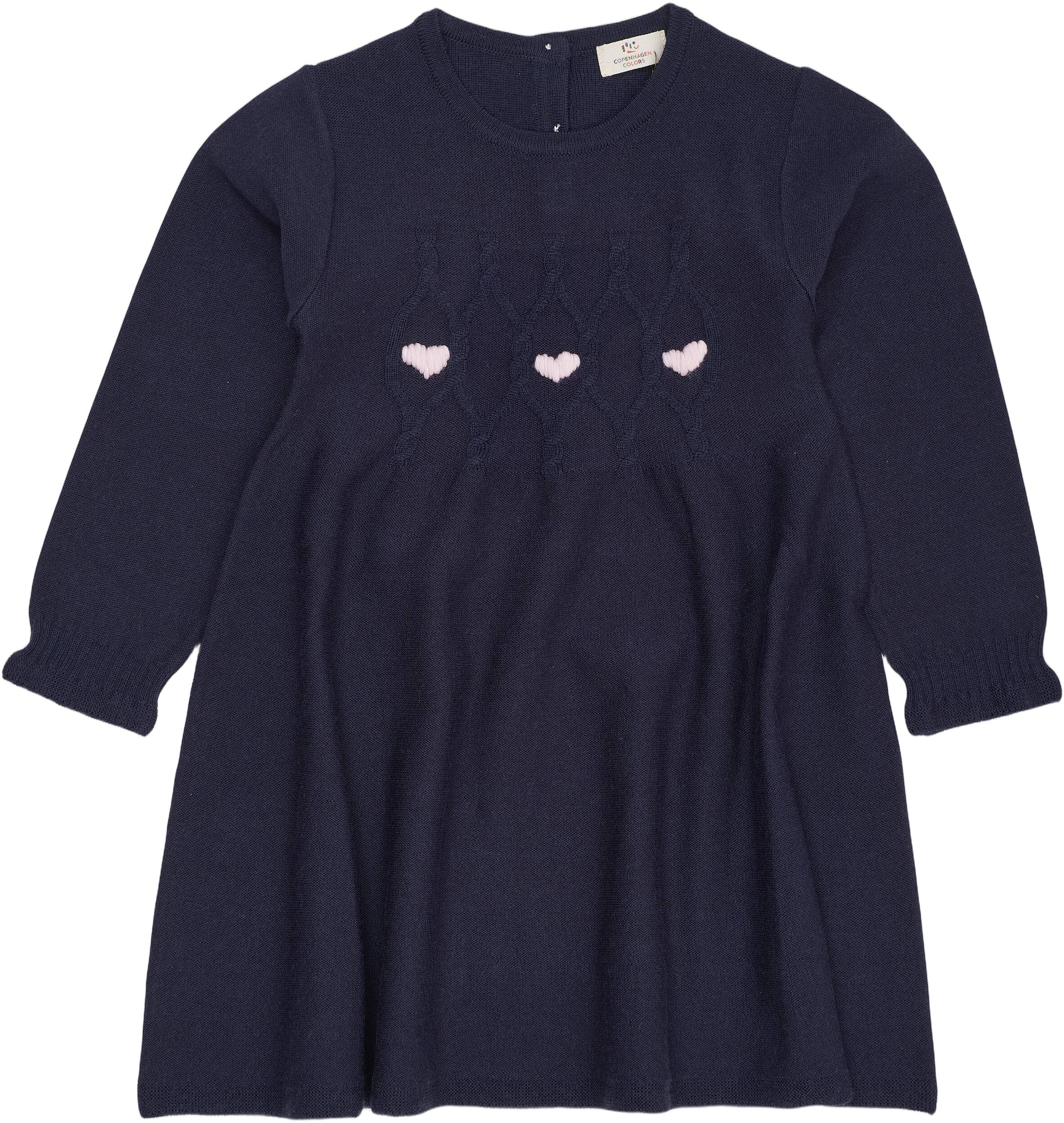 MERINO LS CABLE DRESS W. HEARTS