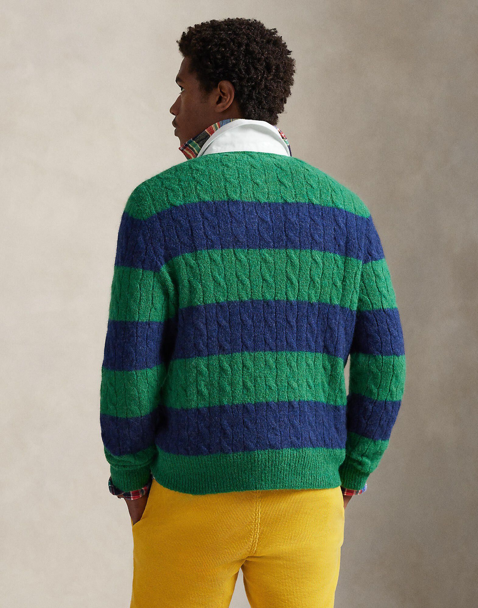 Striped Cable-Knit Rugby Sweater