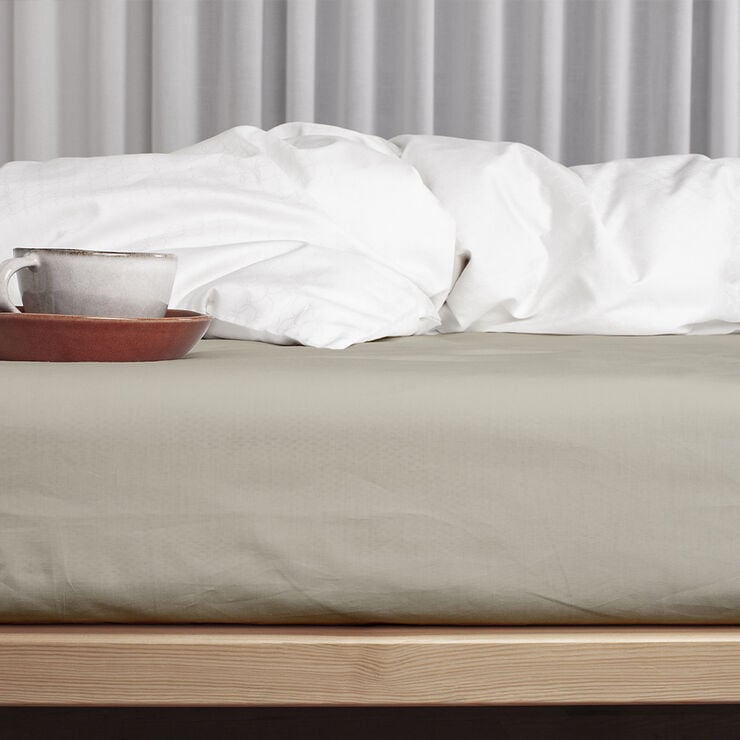 Økologisk boxlagen, percale - GOTS, sand
