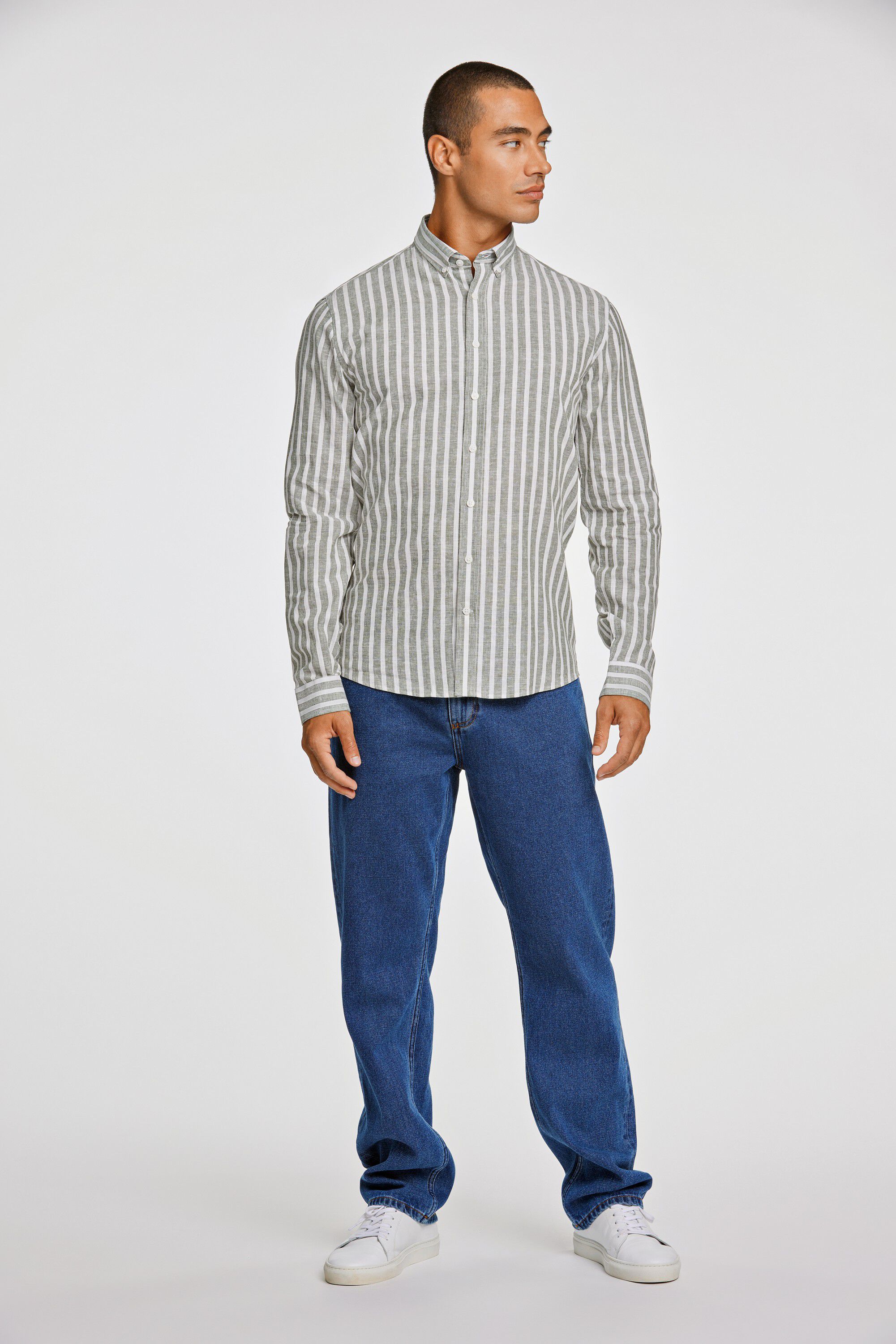 Striped cotton/linen shirt L/S