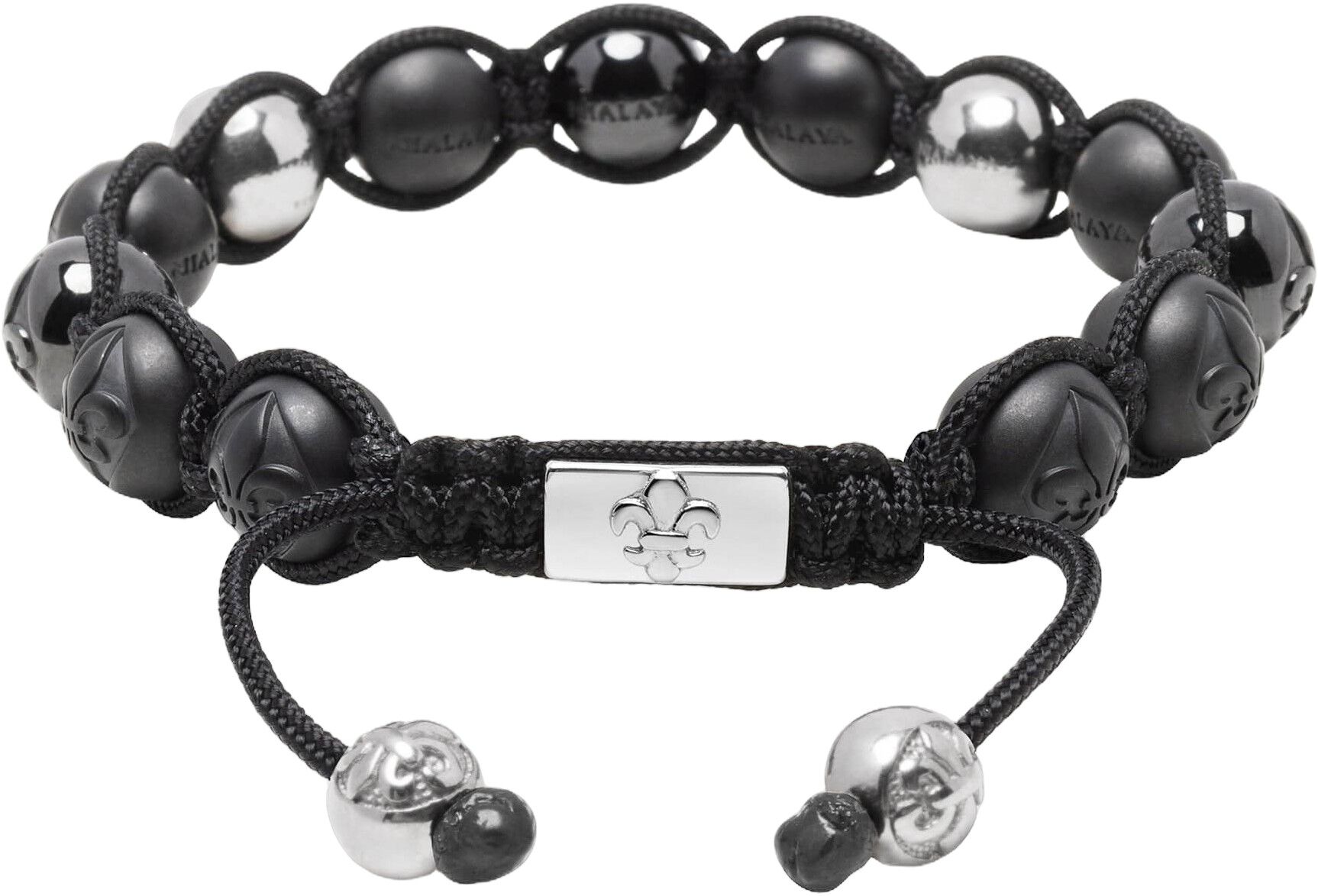 Men's Beaded Bracelet with Matte Black, Glossy Black Ceramic & Silver