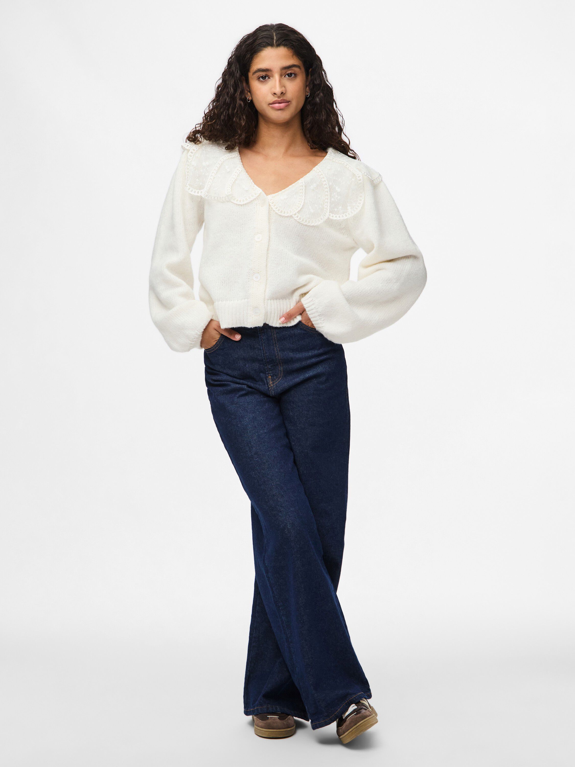 PCABBY LS LACE COLLAR KNIT CARDIGAN