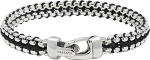 Men's Black Woven 8mm Box Chain Bracelet in Silver