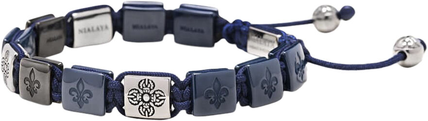 Men's Ceramic Flatbead Bracelet in Blue and Silver