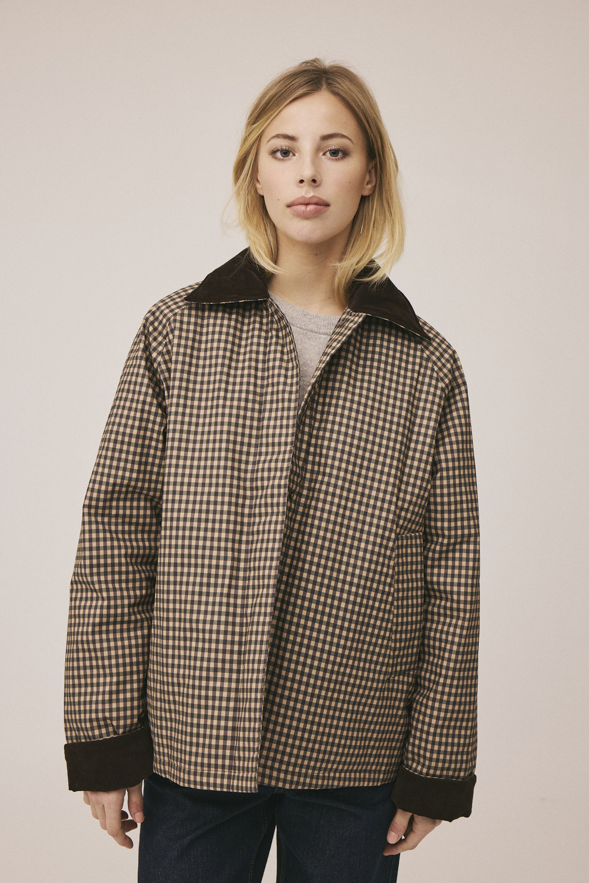 Emmy 4 Check kort jakke med fl&oslash;jl kanter - GRS