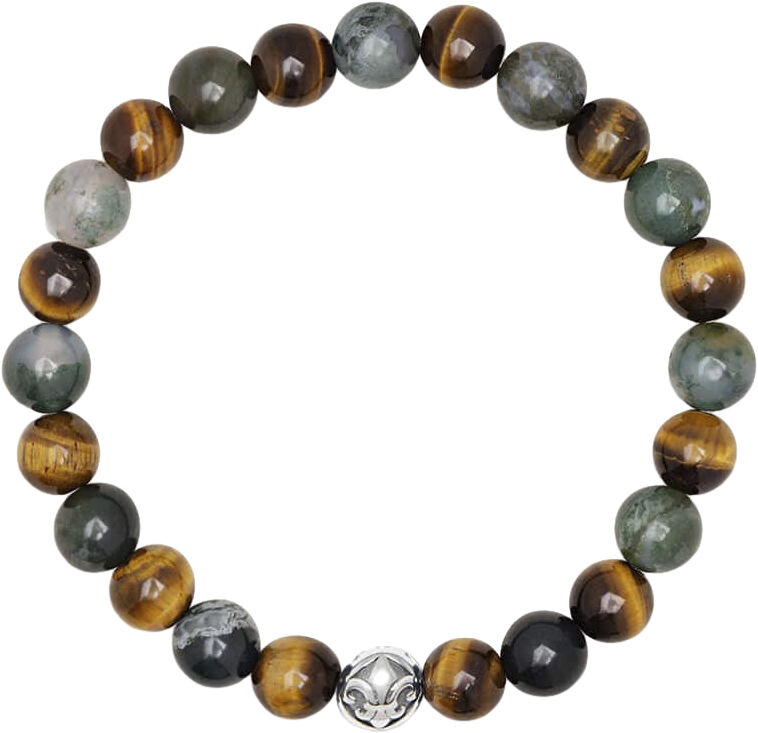 Men's Wristband with Aquatic Agate, Brown Tiger Eye and Silv