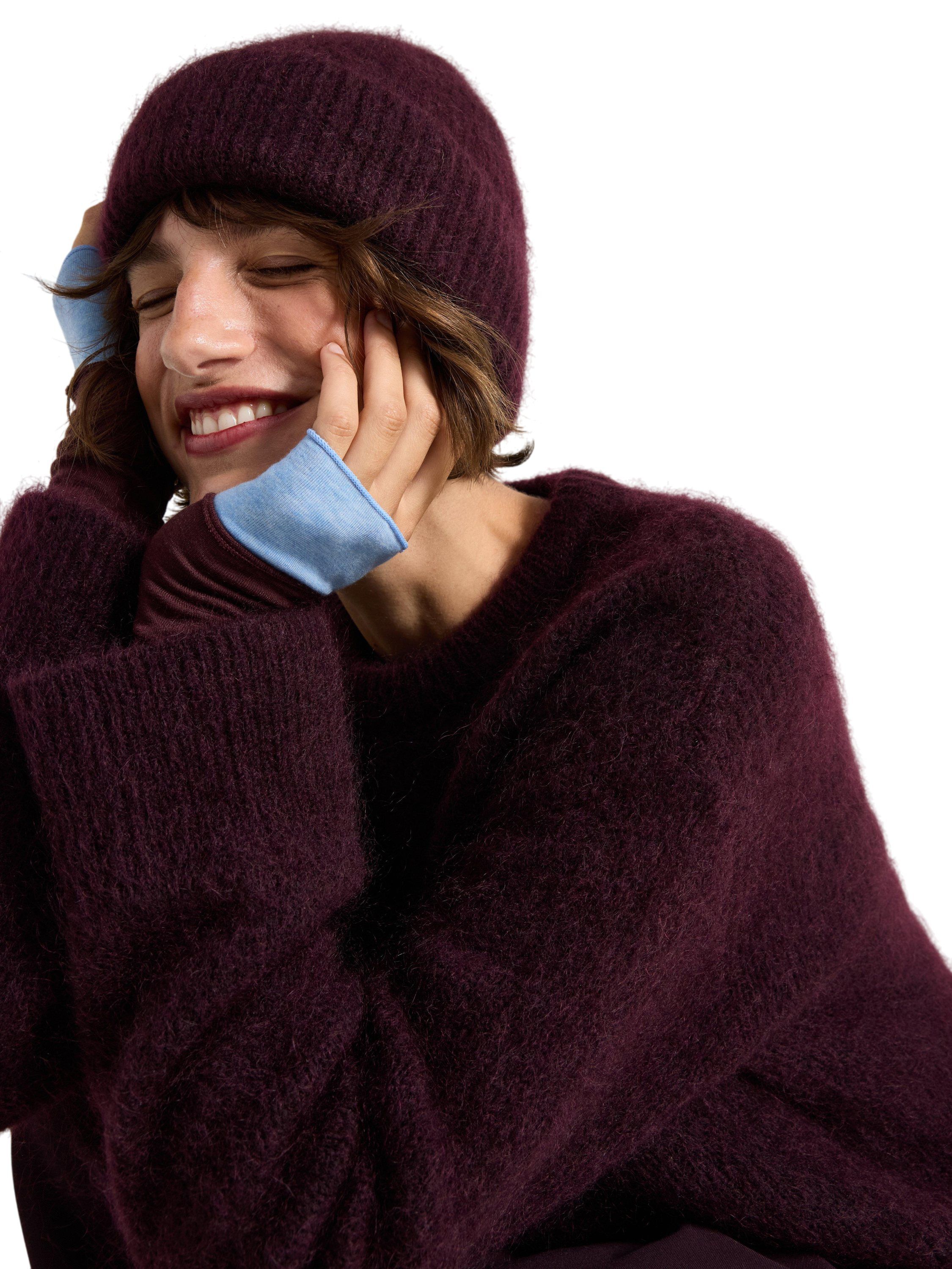 Rib-knit beanie with a folded brim.