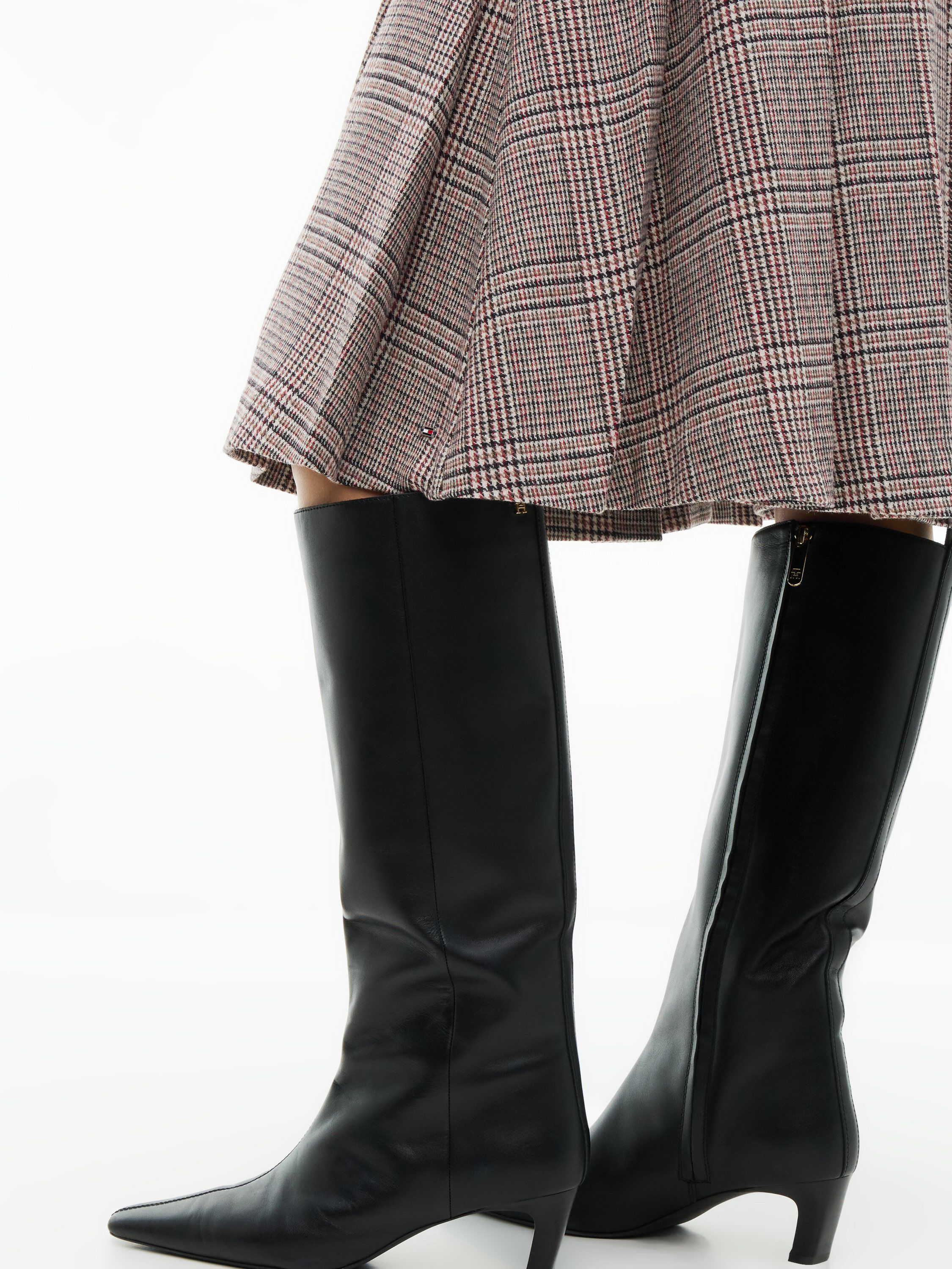 Textured Wool Blend Check Pleated Skirt