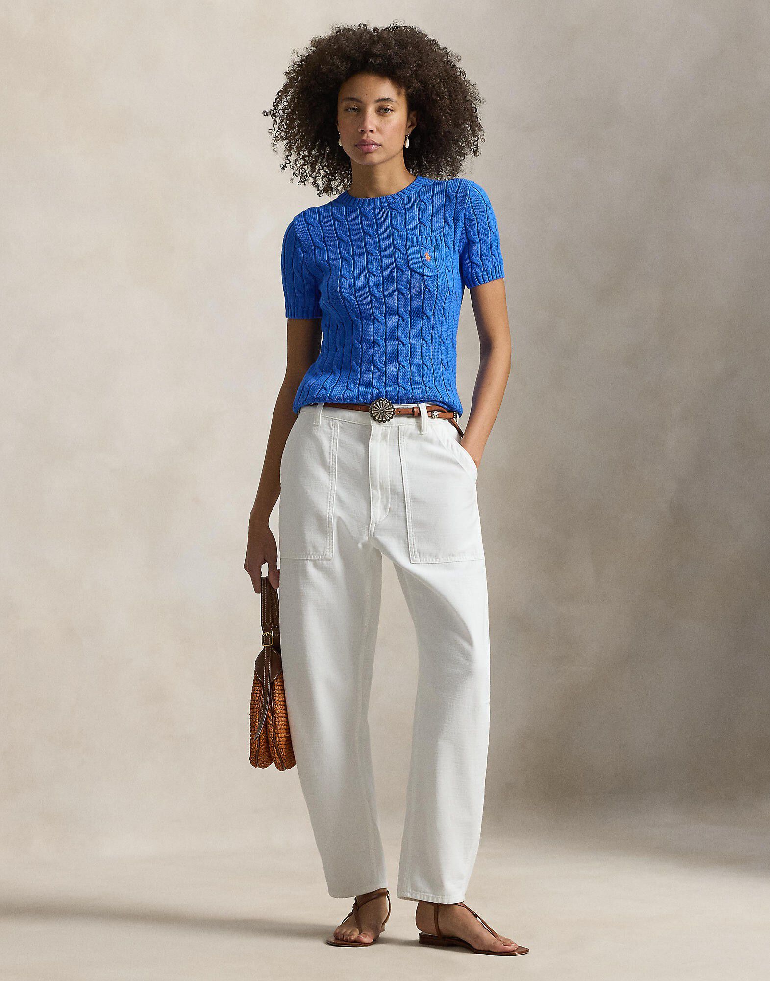 Cable-Knit Cotton Short-Sleeve Sweater