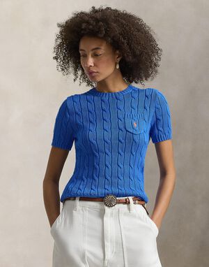 Cable-Knit Cotton Short-Sleeve Sweater