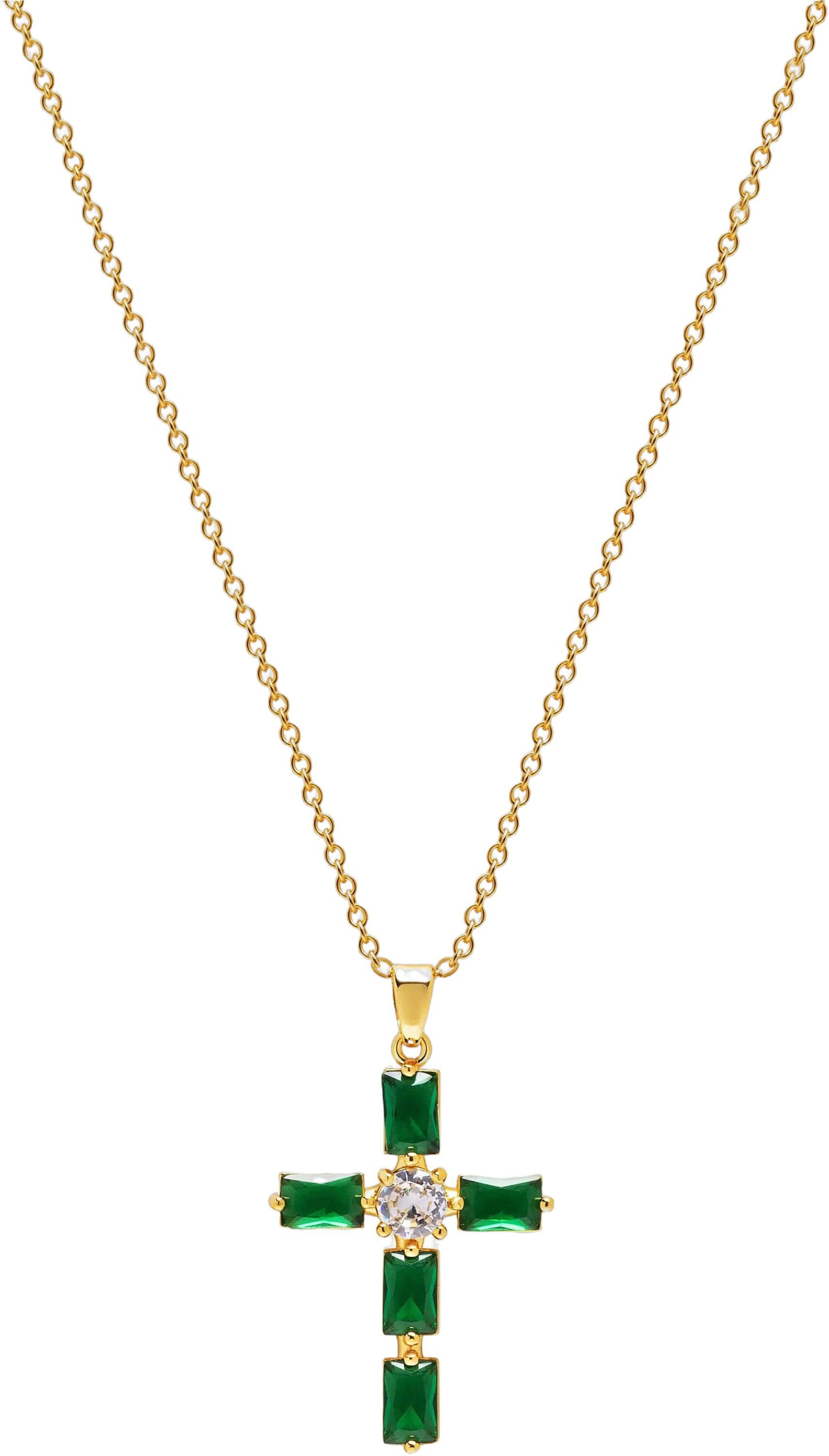 Women's Green CZ Cross Necklace