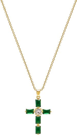 Women's Green CZ Cross Necklace