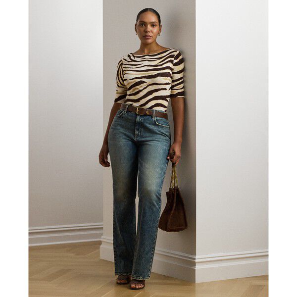 Zebra-Print Stretch Cotton Boatneck Tee