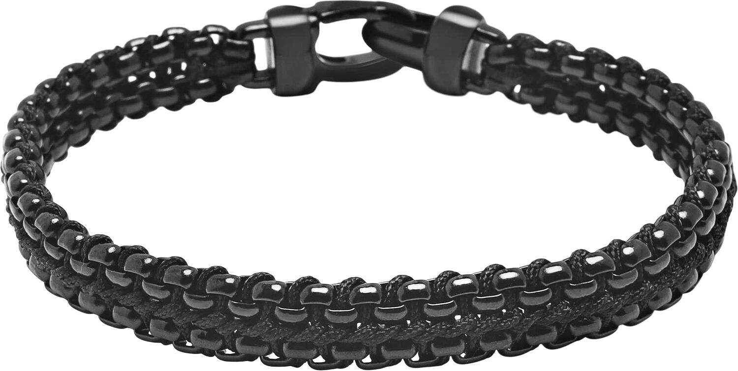 Men's Black Woven 8mm Box Chain Bracelet in Gold