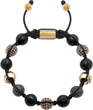 Men's Beaded Bracelet with Matte Onyx and Black/Gold CZ Diam