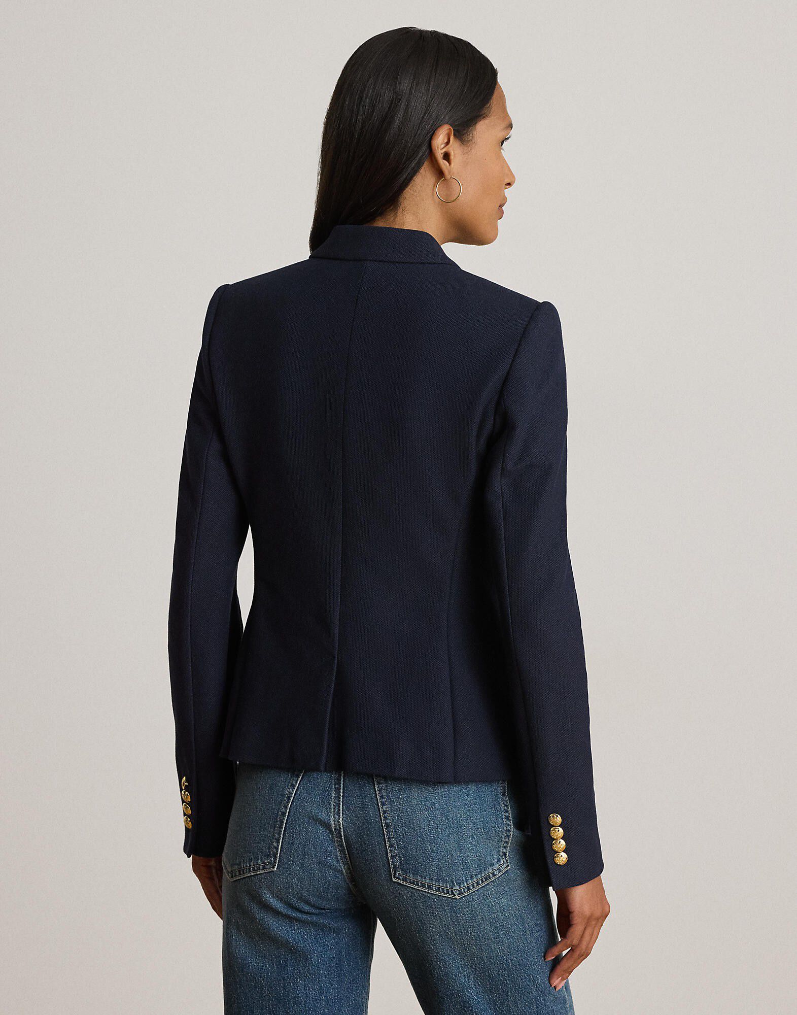 Double-Breasted Stretch Piqu&eacute; Blazer