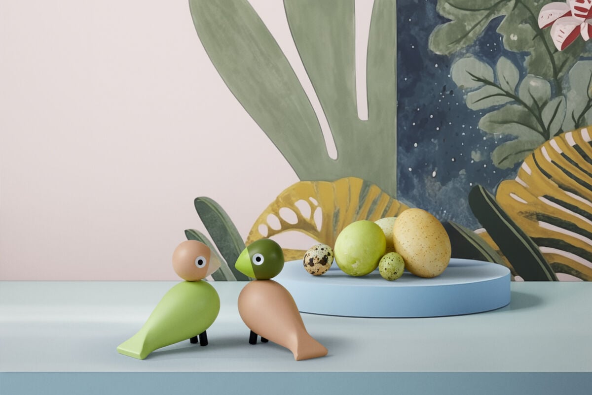 Turtelduer H9 cm lys gr&oslash;n/rosa 1 par