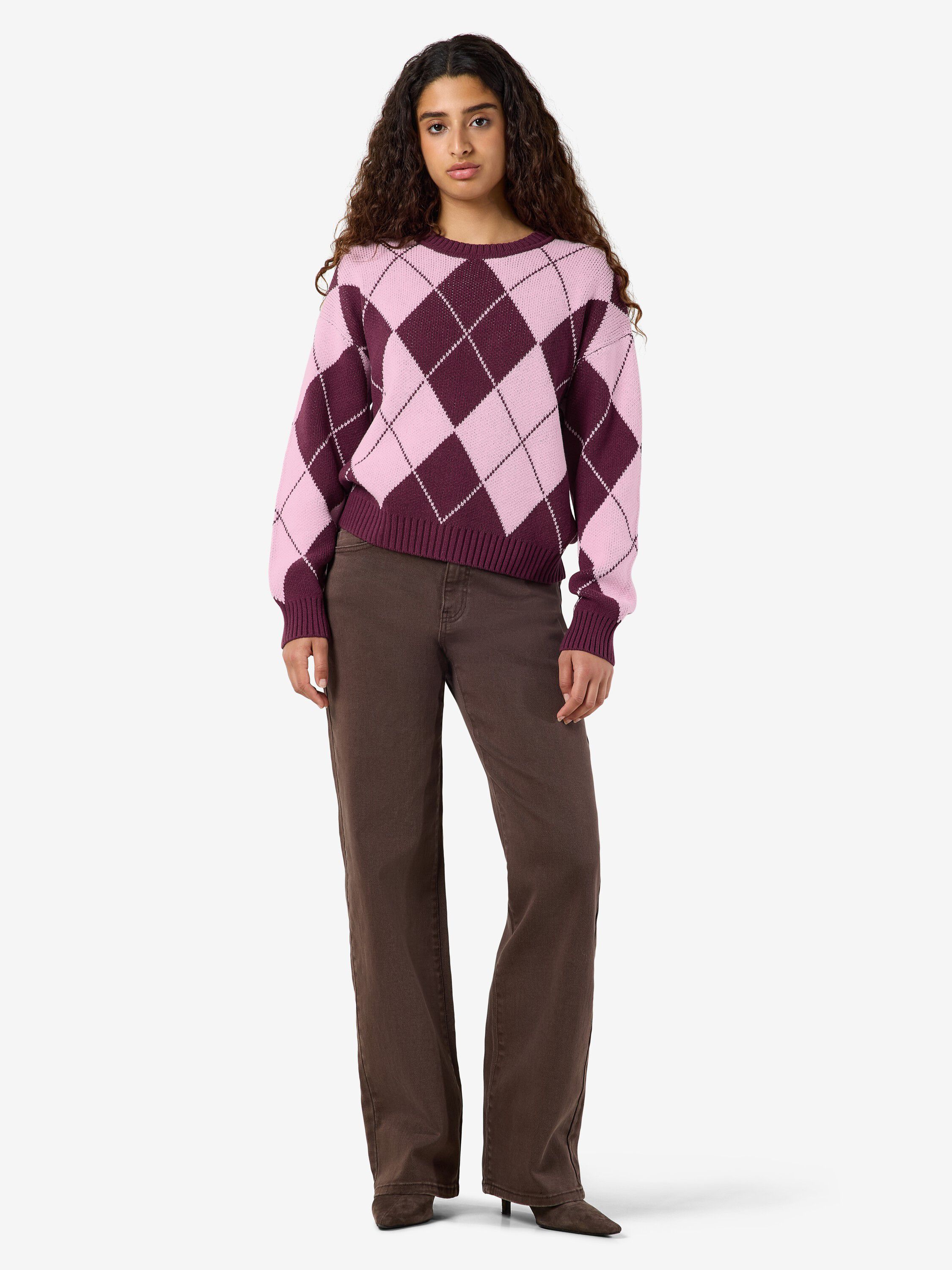 Nmacy L/S O-hals Argyle-strikk