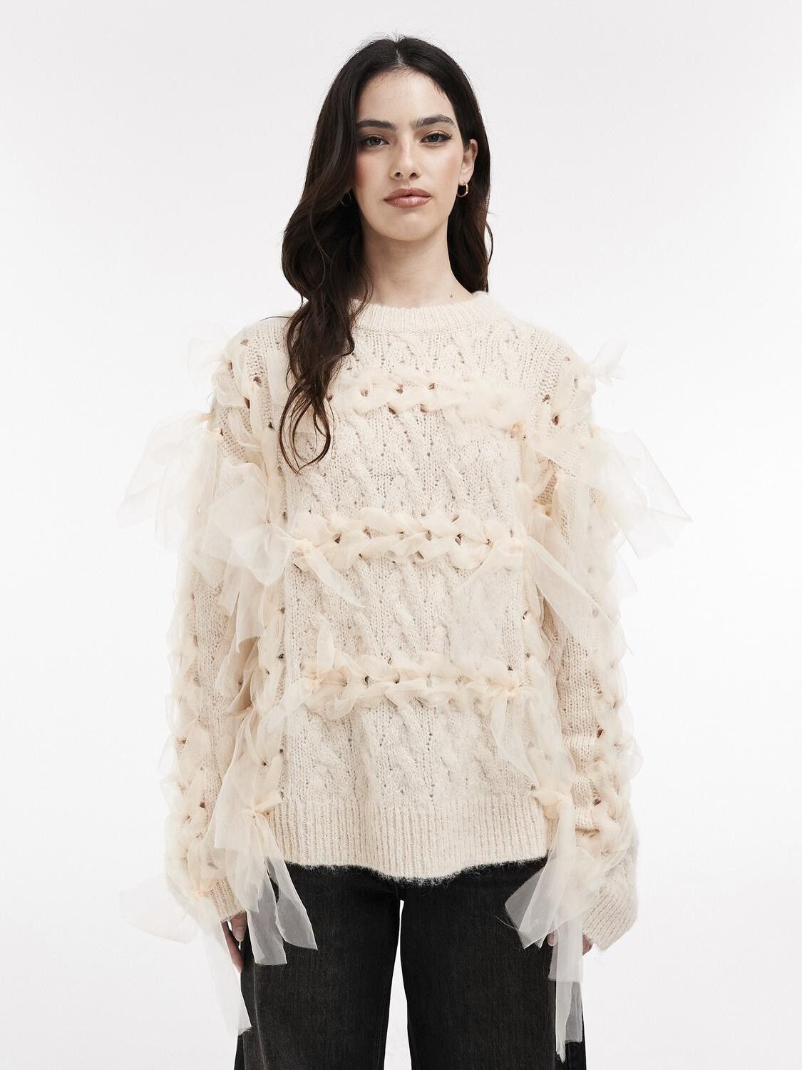 Tskira Ls Ribbon Knit Pullover