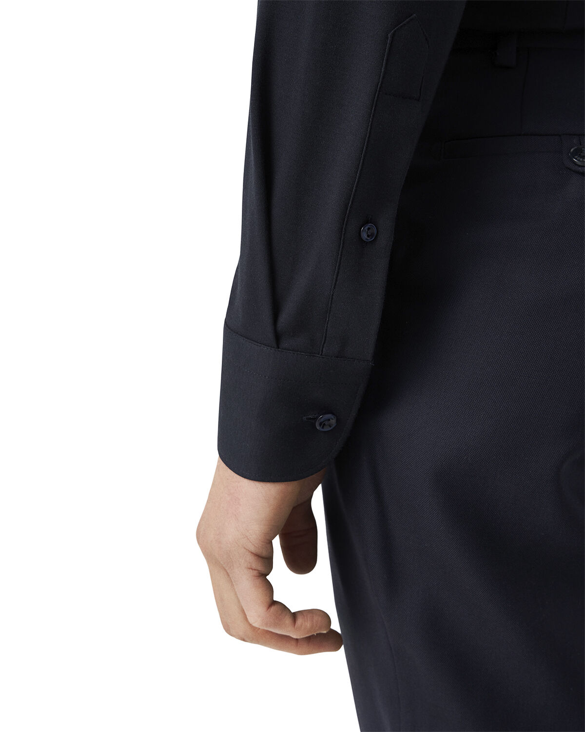 Slim Fit Navy Blue Solid Four-Flex Stretch Shirt