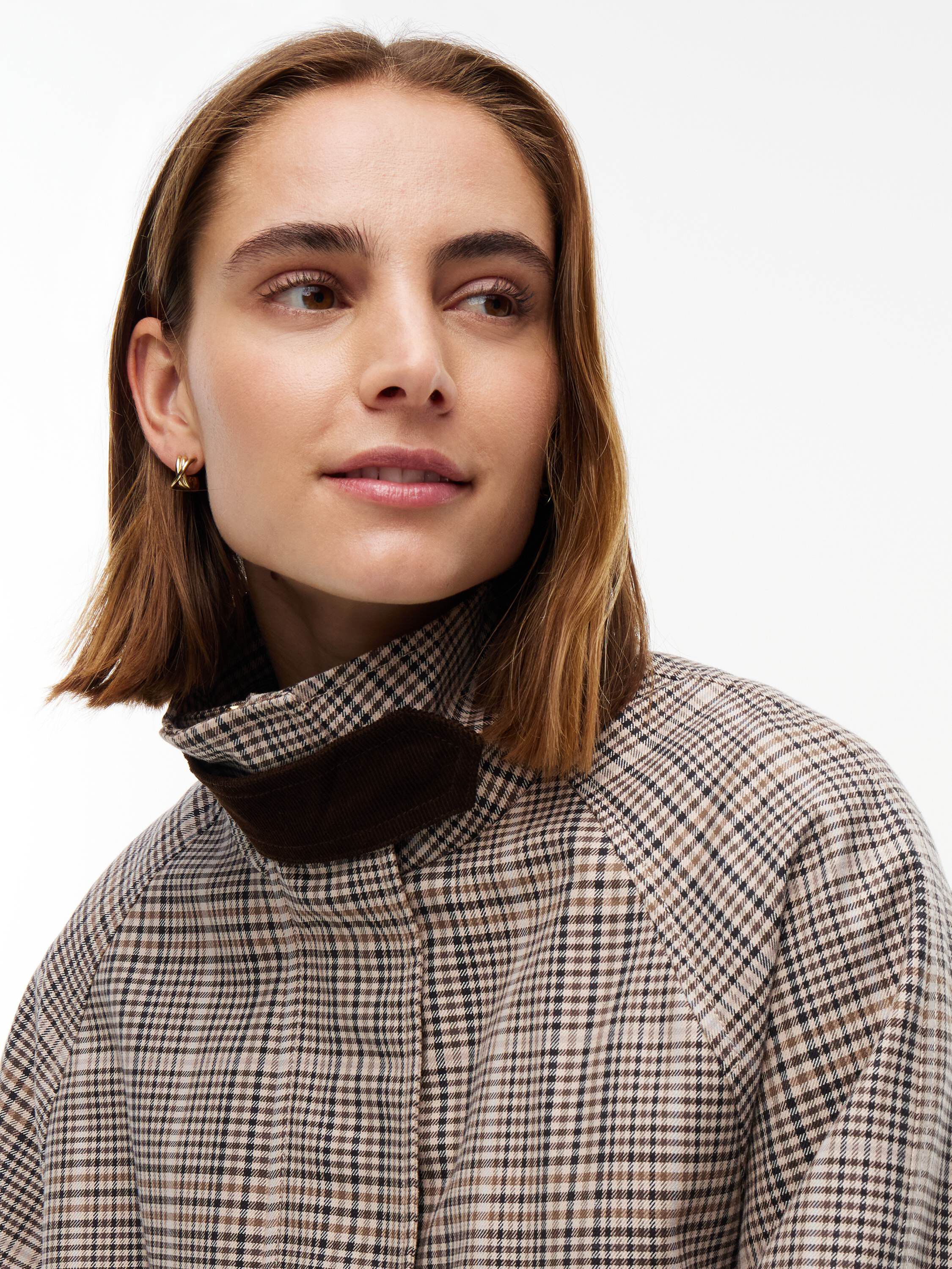 Check Raglan Sleeve Relaxed Cape Coat
