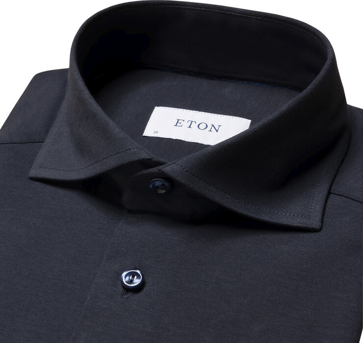 Slim Fit Navy Blue Solid Four-Flex Stretch Shirt
