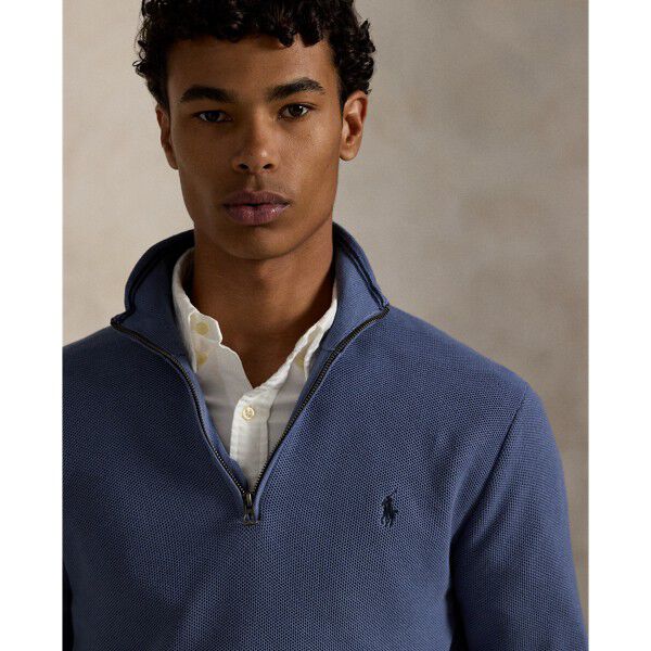 Mesh-Knit Cotton Quarter-Zip Sweater