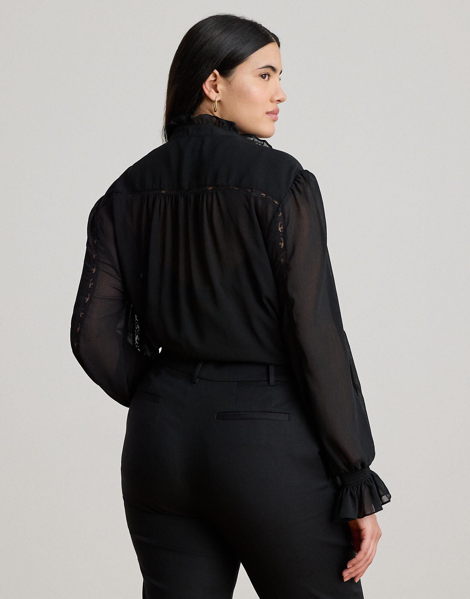 Lace-Trim Crinkle Georgette Blouse