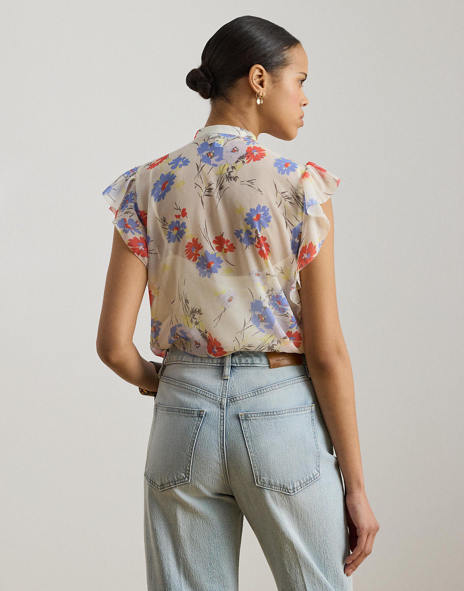 Floral Pintucked Tie-Neck Blouse
