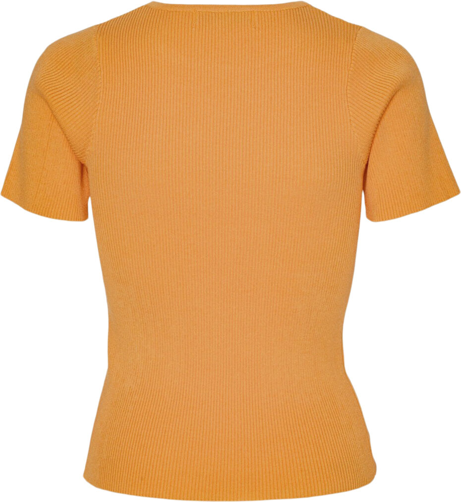 Topp med ribbestrikkede korte ermer