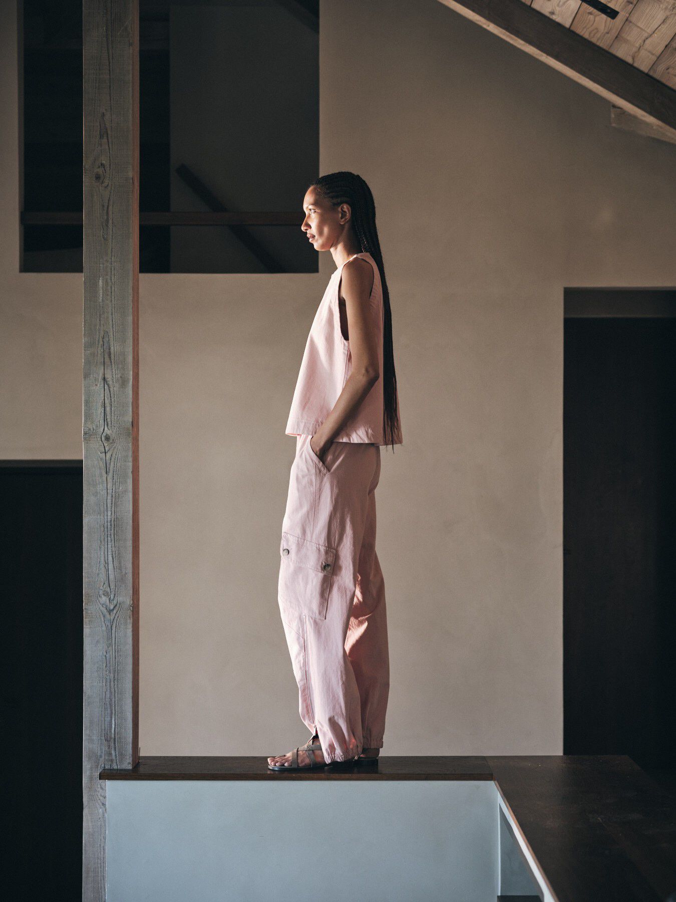 Texture canvas pants with zip - Jus