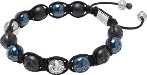 Men's Beaded Bracelet with Matte Black, Blue Ceramic & Silve