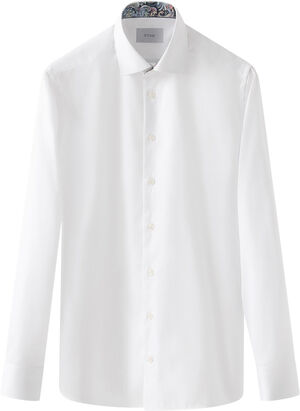 Contemporary Fit White Solid Signature Twill Paisley Effect Shirt
