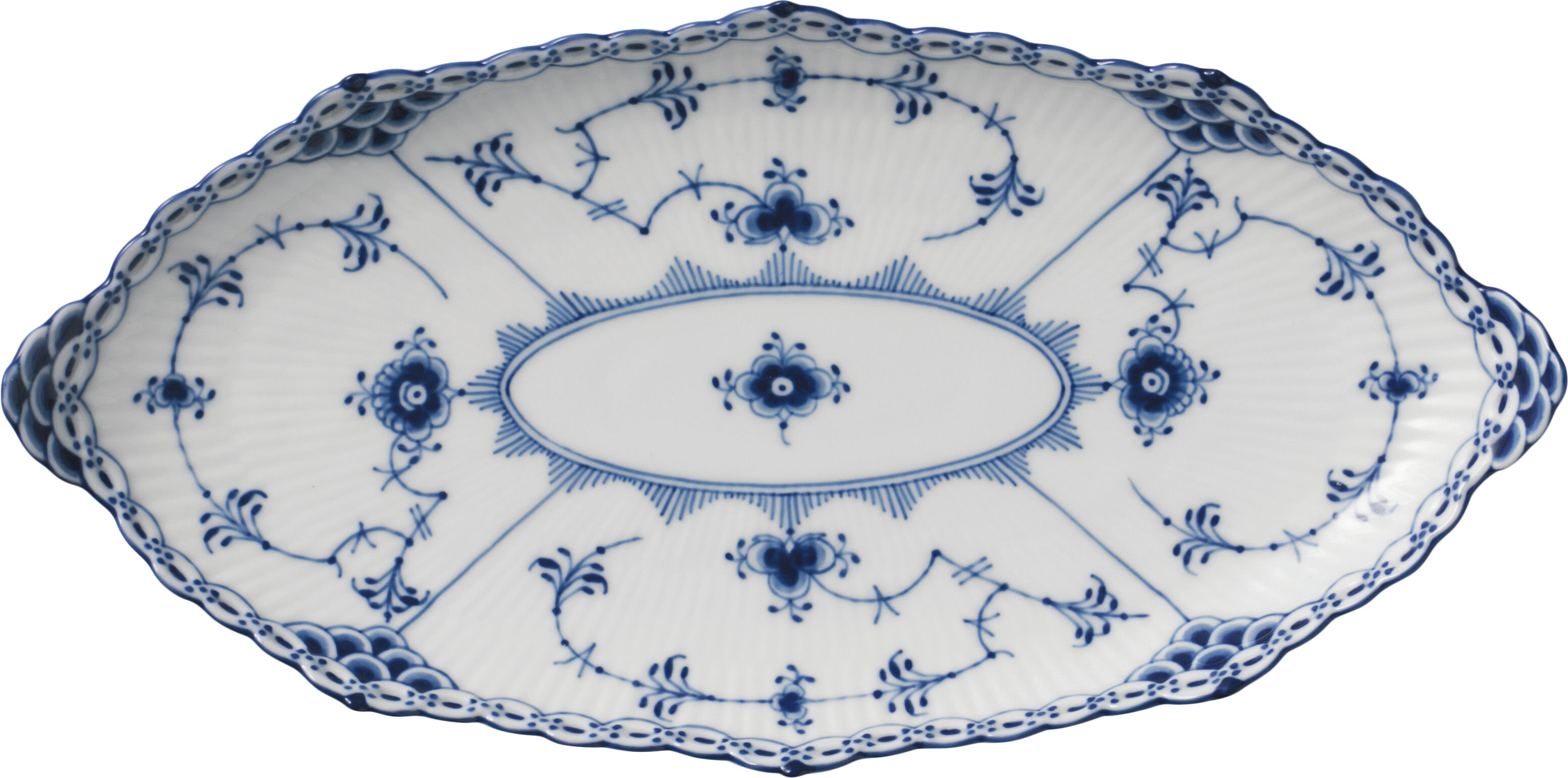 Musselmalet Halvblonde 24,5 cm. ovalt fad