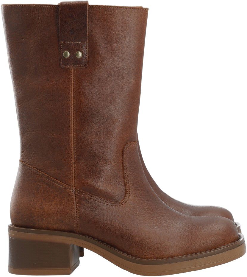 BIAMARY Mid Pull On Boot Pull Up Leather