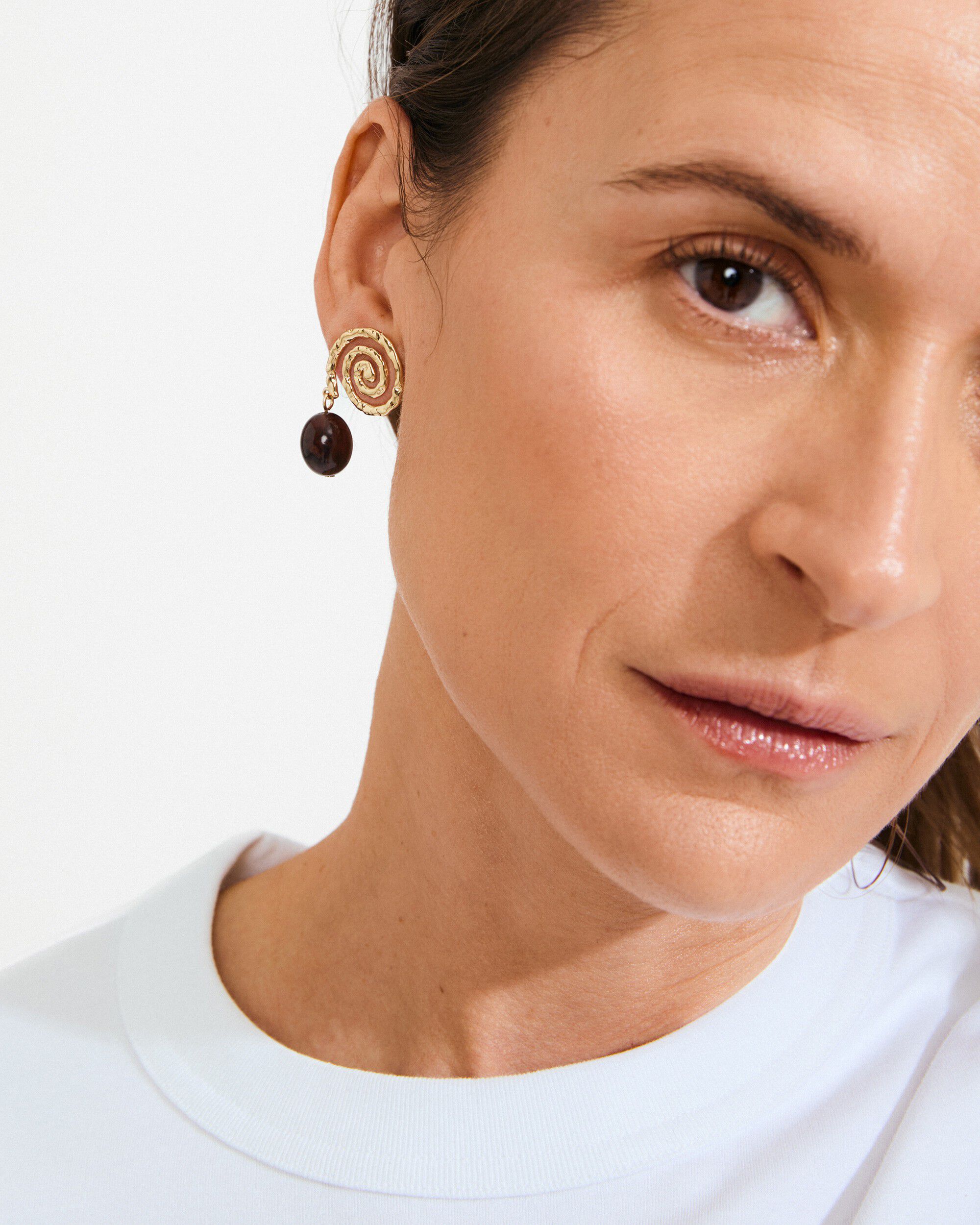 STILL earrings gold-plated/brown