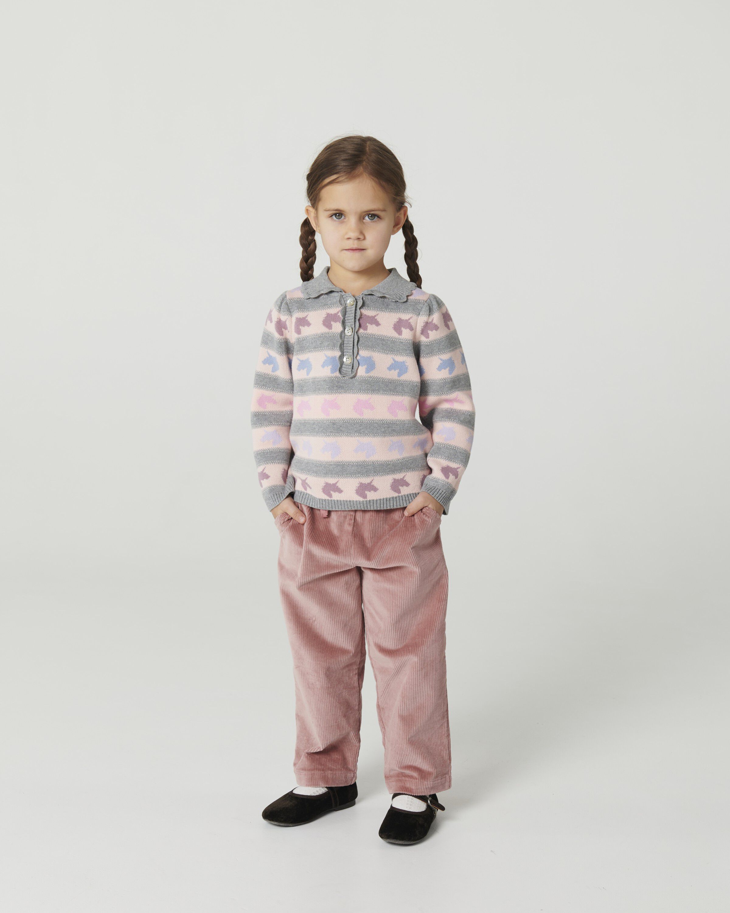 Unicorn Pattern Ls. Blouse w. Collar