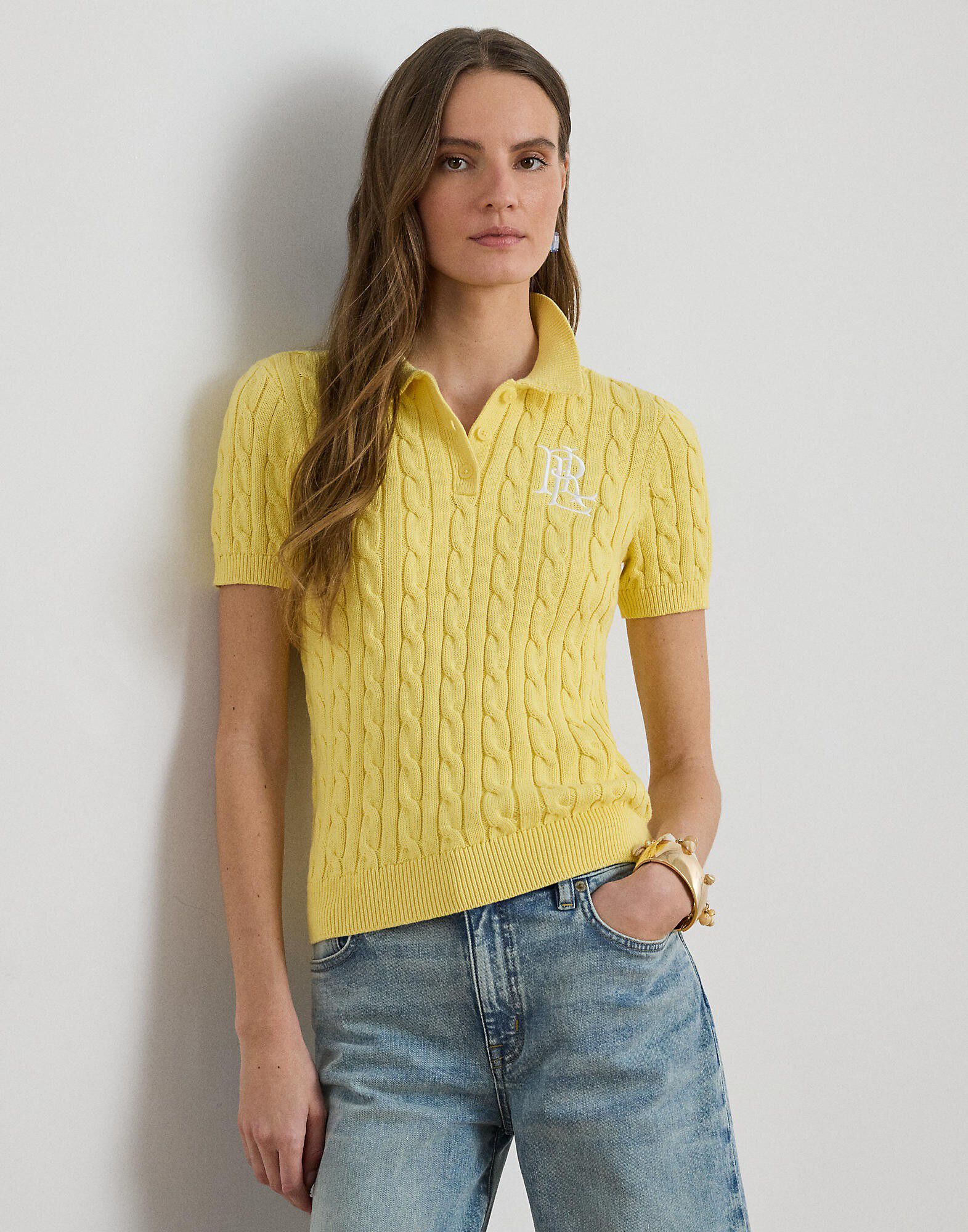 Cable-Knit Cotton Polo Sweater