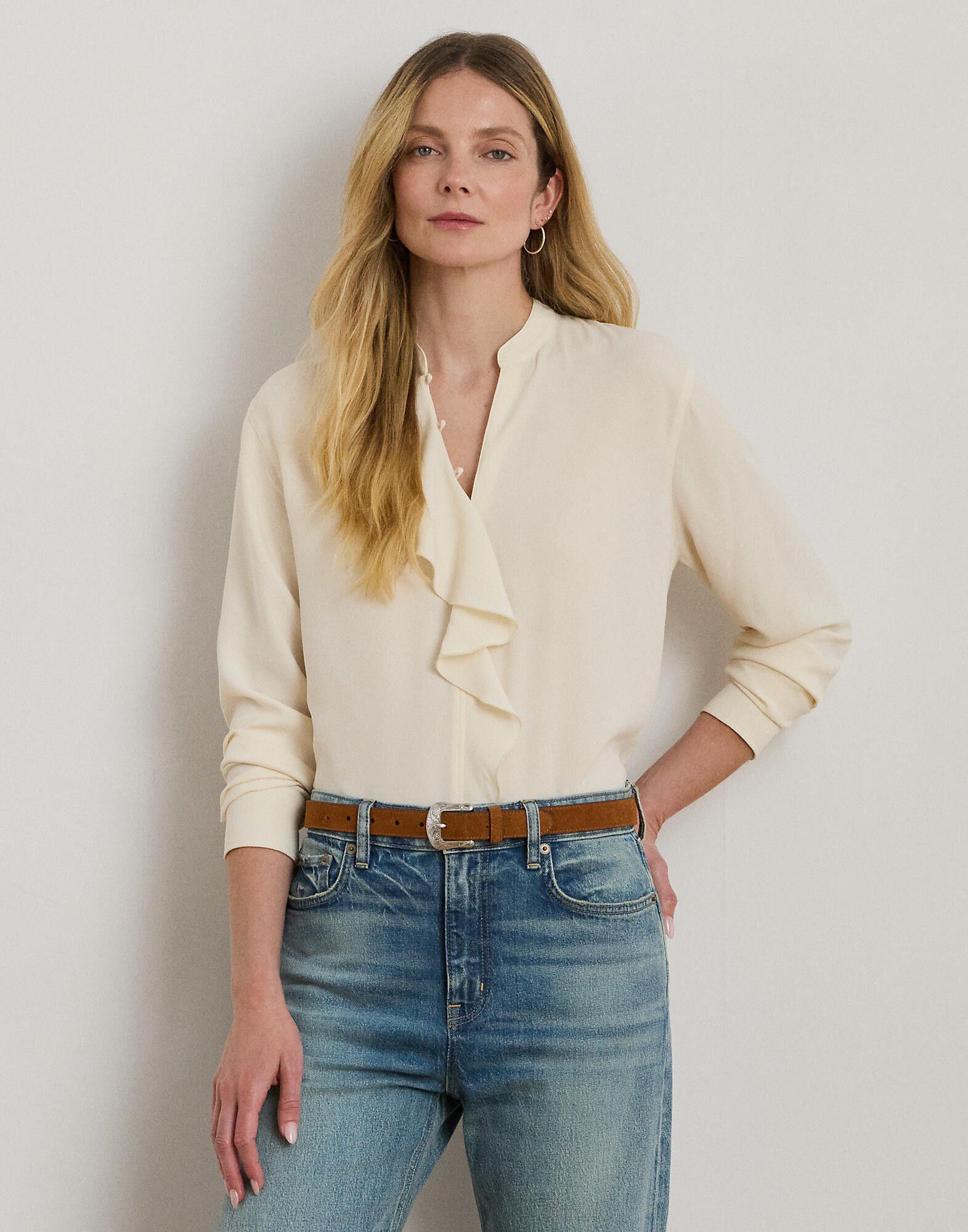 Ruffle-Trimmed Georgette Tunic