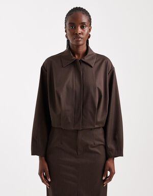 TSARIA CROPPED PINSTRIPE BOMBER JAC