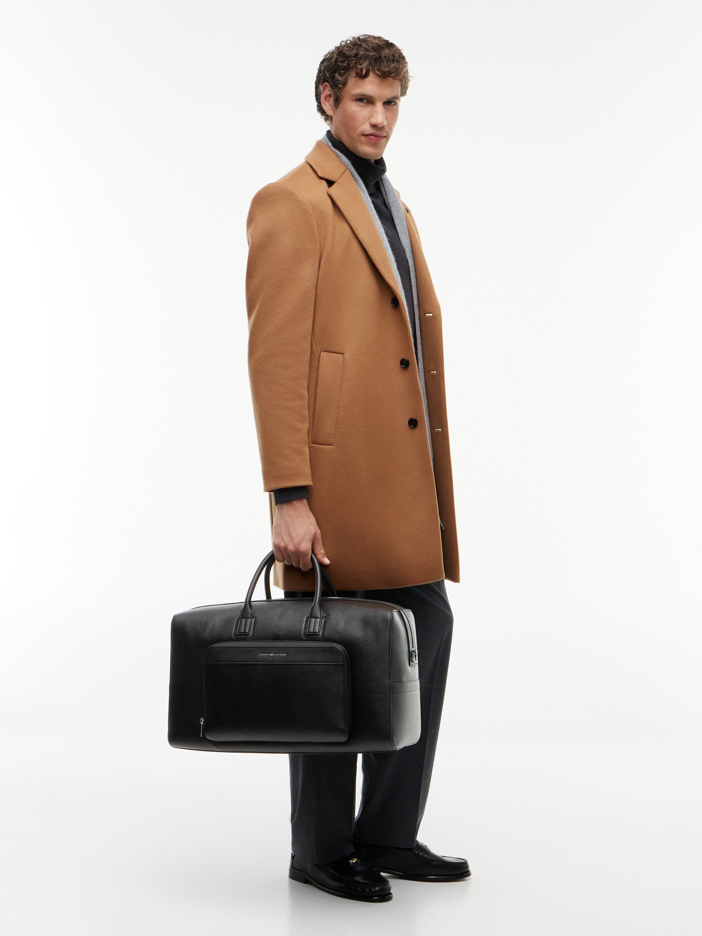 Metal Logo Pebble Grain Duffel Bag