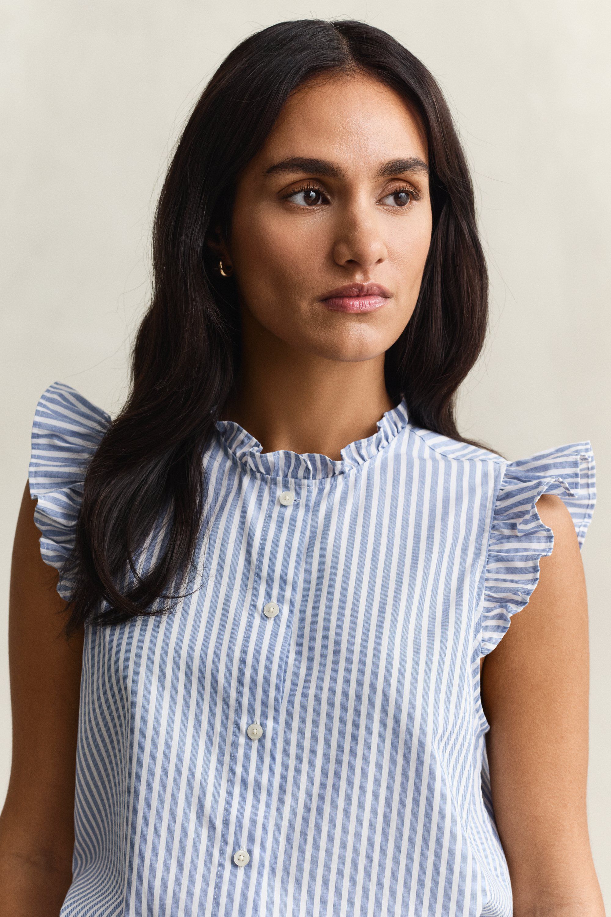 STRIPE CTN RUFFLE BLOUSE