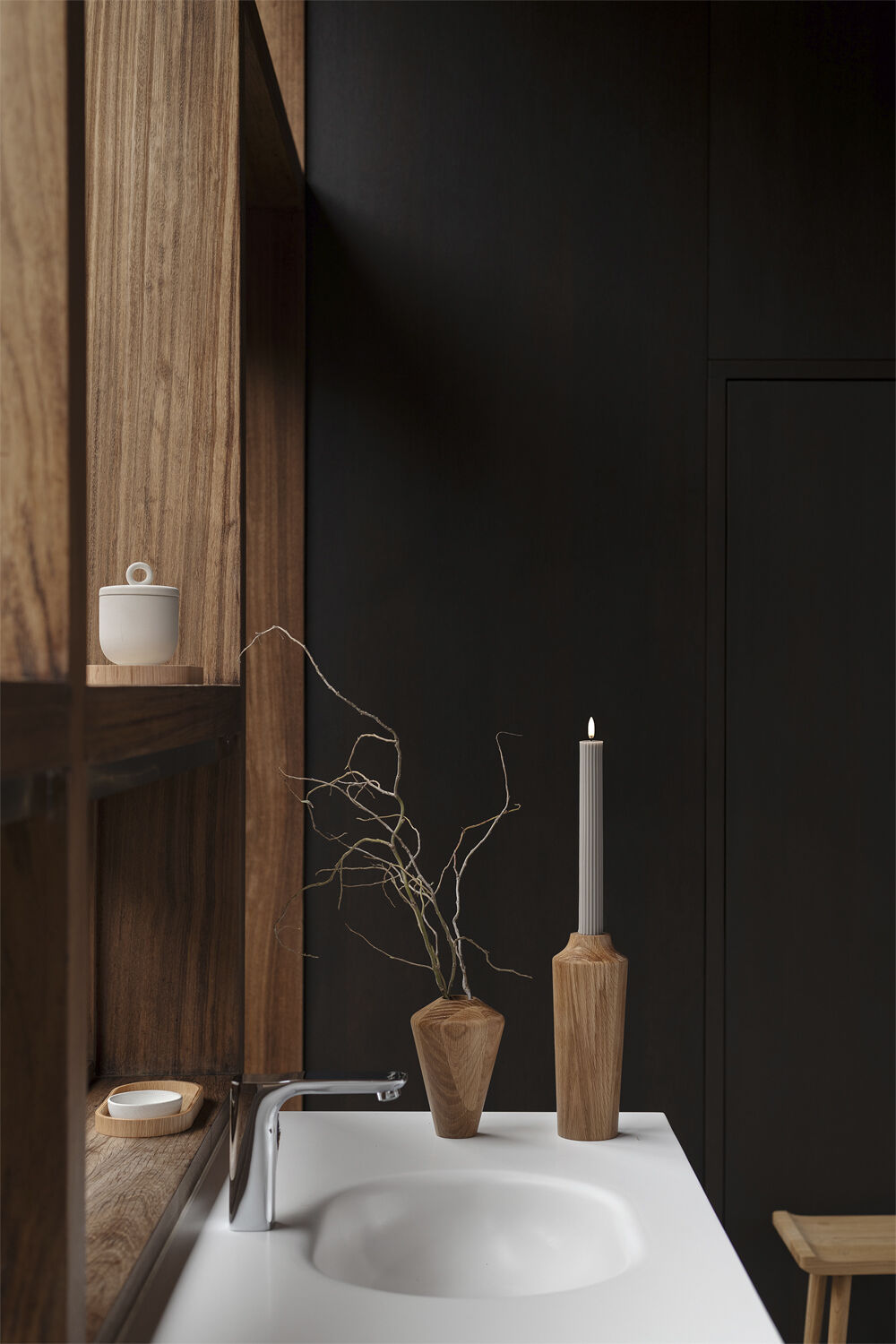 LED taper candle grooved, Sandstone, smooth, 2-pack, 3,2x25,