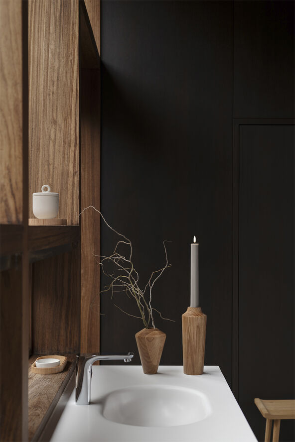 LED taper candle grooved, Sandstone, smooth, 2-pack, 3,2x25,