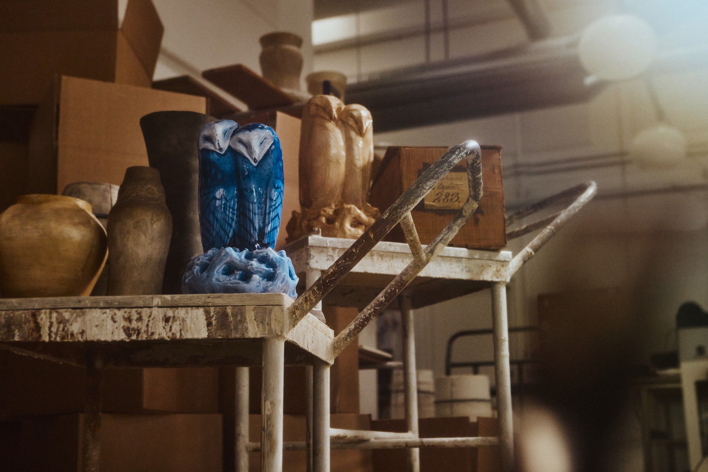 Figurer bl&aring; uglepar, 34 cm